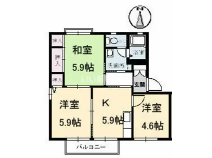 ニューヒルズB(3K/2階)の間取り写真