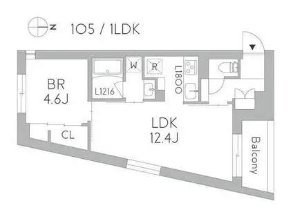 GRANDUO千歳烏山(1LDK/1階)の間取り写真