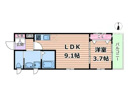 GLAN CASALIA吹田内本町(1LDK/2階)の間取り写真