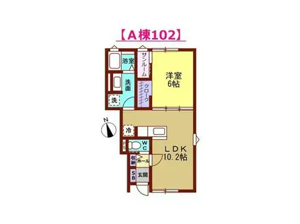 アソカ A棟(1LDK/1階)の間取り写真