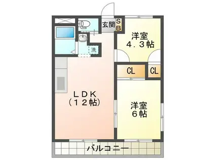 エイトマンション(2LDK/4階)の間取り写真