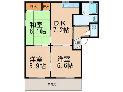 エクセレンス六十谷(3DK/1階)の間取り写真