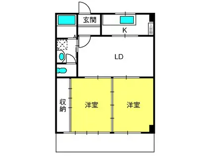 松美ハイツ(2LDK/2階)の間取り写真