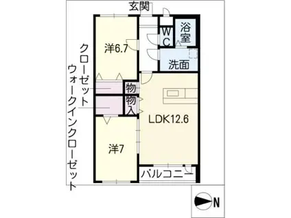 シエスタ神明II(2LDK/1階)の間取り写真