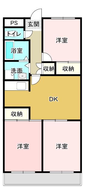 フレンドリー瑞浪II(3DK/6階)の間取り写真