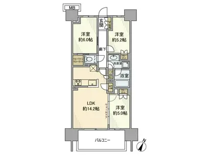 SHINTO CITY C棟(3LDK/8階)の間取り写真
