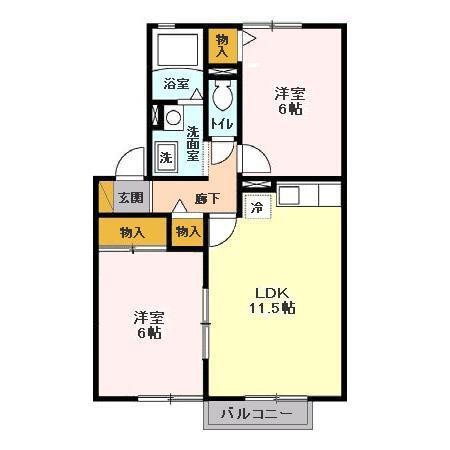 ベルフレールB(2LDK/2階)の間取り写真