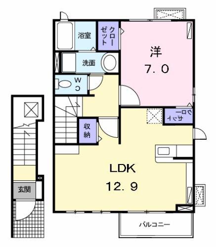 プロムナード ハイネ(1LDK/2階)の間取り写真