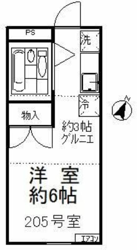 ウィザード小手指(ワンルーム/2階)の間取り写真