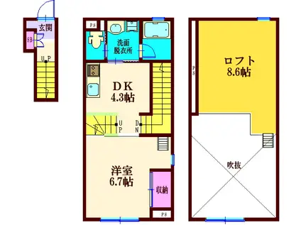 SPAZIO(1DK/2階)の間取り写真