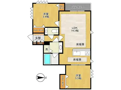 リンジュ ドゥ プリム G3(2LDK/2階)の間取り写真