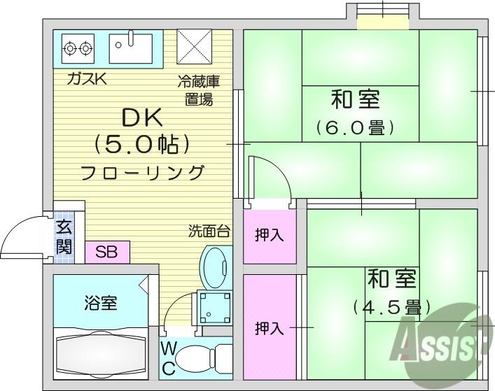 コーポときた(2DK/1階)の間取り写真