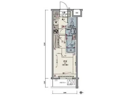リヴシティ世田谷上馬(1K/6階)の間取り写真