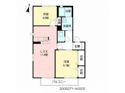 クレース・モールA棟(2LDK/2階)の間取り写真