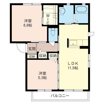 ウィズユー(2LDK/1階)の間取り写真