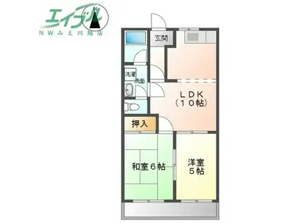 コーポパーシモンII(2LDK/2階)の間取り写真