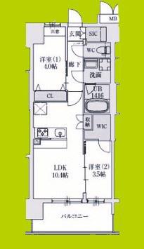 スプランディッドあびこ駅前(2LDK/4階)の間取り写真