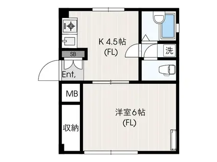 フローラルタカツ(1K/1階)の間取り写真