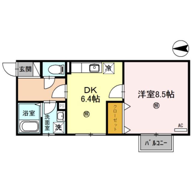 エトワール(1DK/2階)の間取り写真