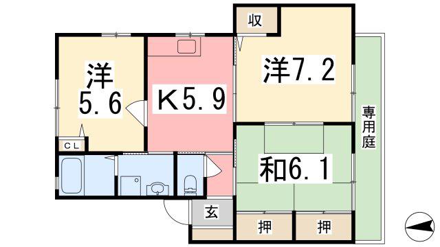 サンハイツ網干(3K/1階)の間取り写真