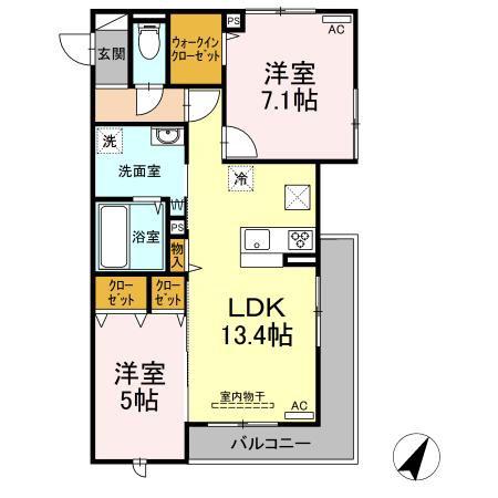 M&S RESIDENCE(2LDK/1階)の間取り写真