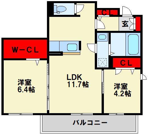 シャルムひびきの (2LDK/1階)の間取り写真