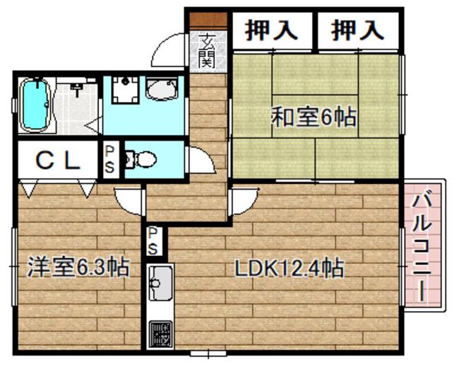 カサブランカI(2LDK/1階)の間取り写真