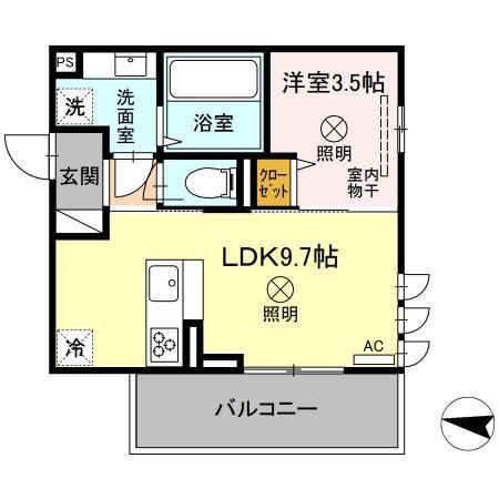 コンフォール古閑上(1LDK/2階)の間取り写真