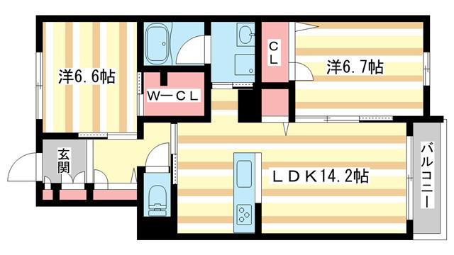 シャーメゾンAVANCE(2LDK/2階)の間取り写真