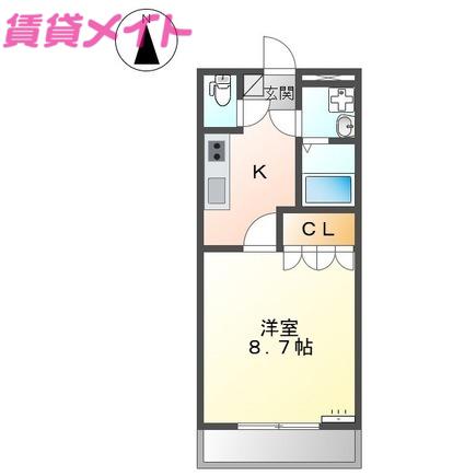 近鉄鈴鹿線 三日市駅 徒歩8分 2階建 築20年(1K/2階)の間取り写真
