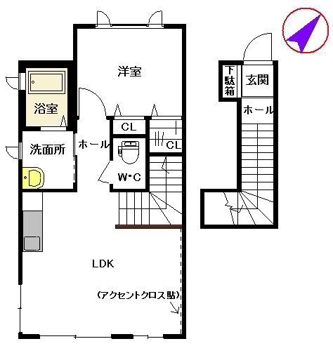 シャーメゾンブルーフィッシュ(1LDK/2階)の間取り写真