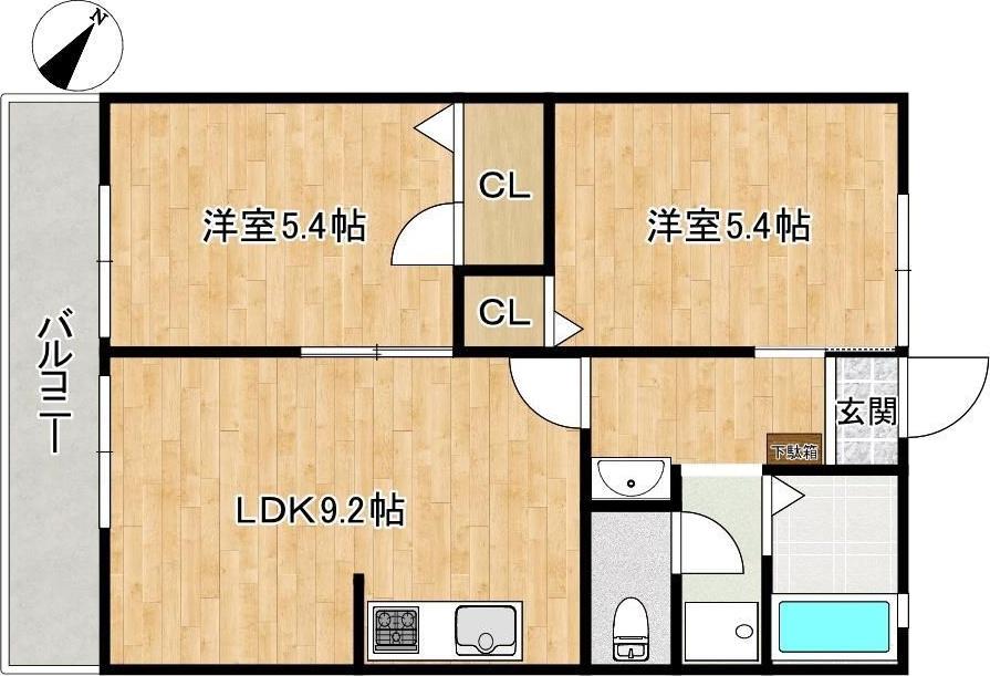 フレグランス鹿の子台南II(2LDK/2階)の間取り写真