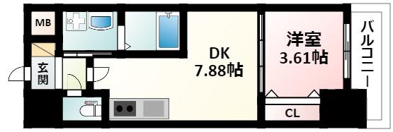 エスリードレジデンス江坂垂水町(1DK/5階)の間取り写真