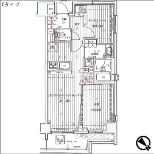 リュエル川崎パラッツオ(1SLDK/4階)の間取り写真
