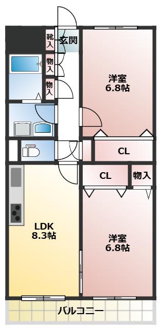 VERDONE(2LDK/2階)の間取り写真