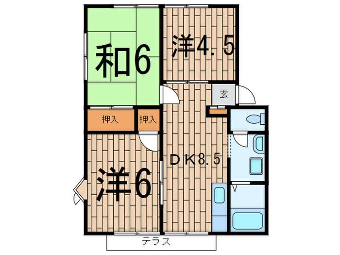 ハイツサンライフB(3DK/1階)の間取り写真