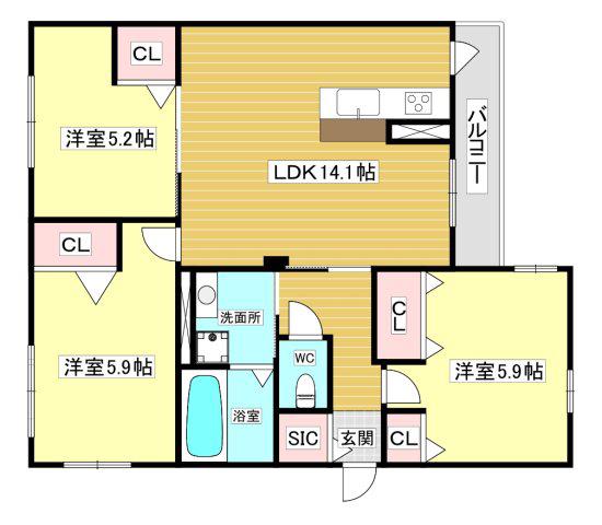 ぺリラ大森(3LDK/2階)の間取り写真