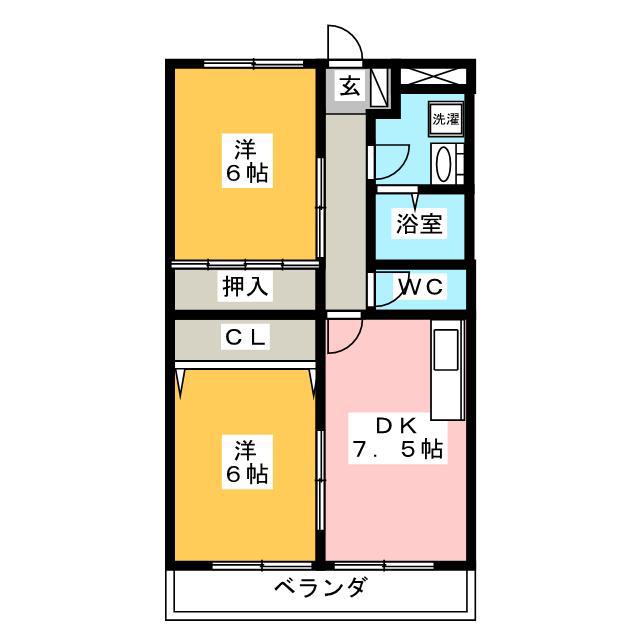 クリスタルパレス(2DK/1階)の間取り写真