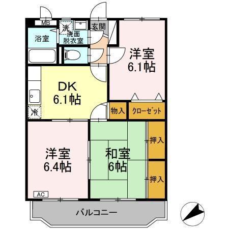 サザンメトロ233(3DK/3階)の間取り写真