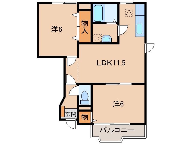 ラフィーネ関戸(2LDK/1階)の間取り写真