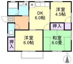 コーポ岡野A棟(3DK/2階)の間取り写真