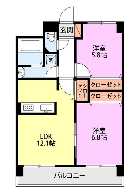 フェリシア鐙(2LDK/7階)の間取り写真