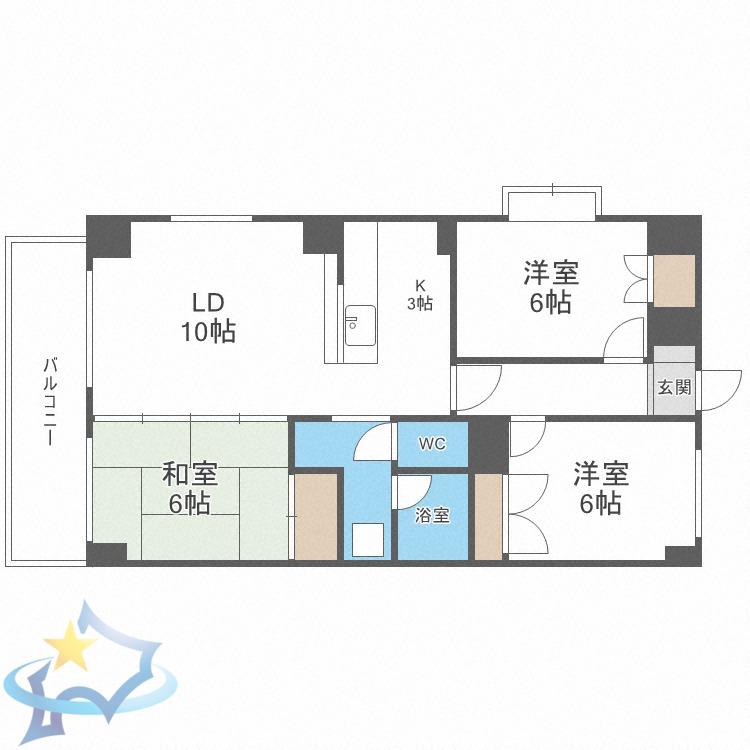 ヴァンヴェール医大前(3LDK/7階)の間取り写真