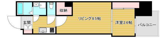 ソルテラス難波NEO(1LDK/8階)の間取り写真