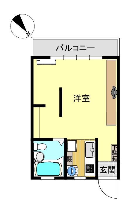 バンハウスA棟(ワンルーム/2階)の間取り写真