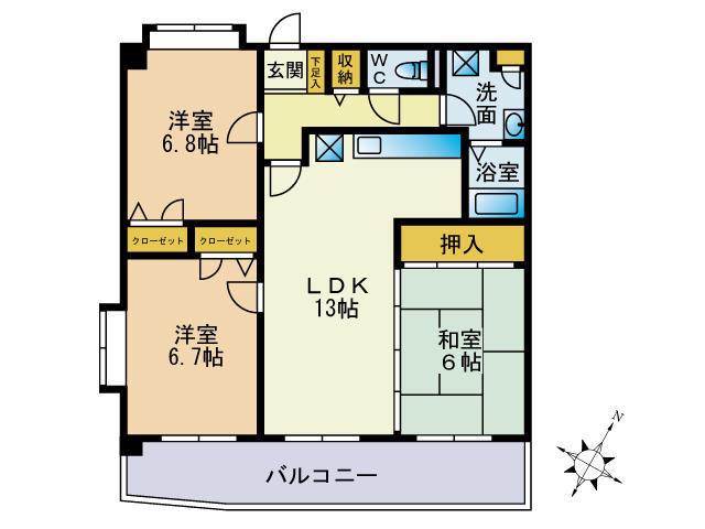 レグルス空港南(3LDK/4階)の間取り写真