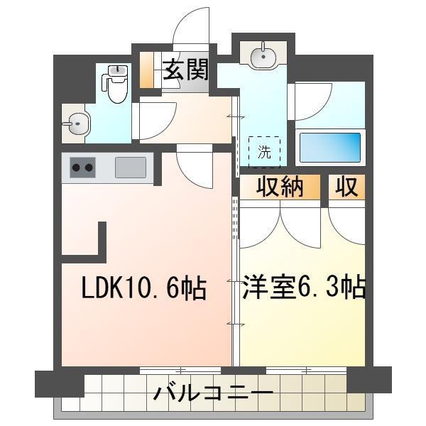 アーバンプレイス寄居(1LDK/5階)の間取り写真