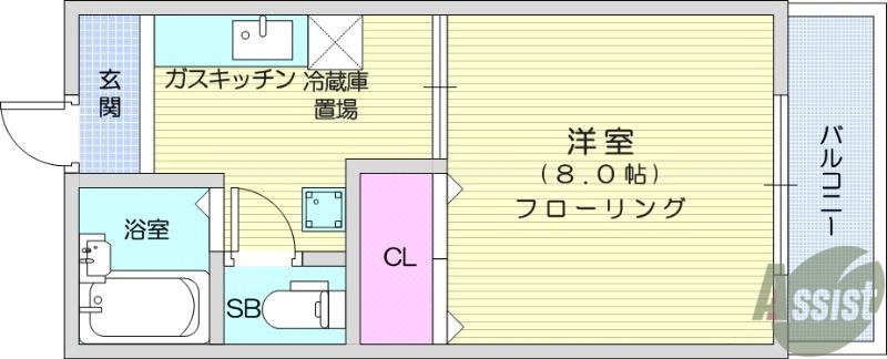 植木ハイツⅥ(1K/2階)の間取り写真
