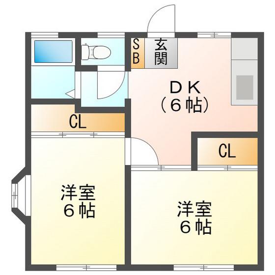 グリーンコーポ岸岡(2DK/1階)の間取り写真