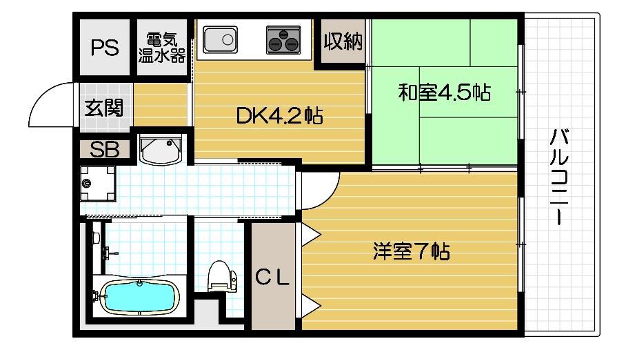 サンリスタ守口(2DK/4階)の間取り写真